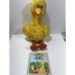 Vtg Sesame Street Big Bird 1986 Ideal Talking Toy + Book  For Repair Parts AS IS